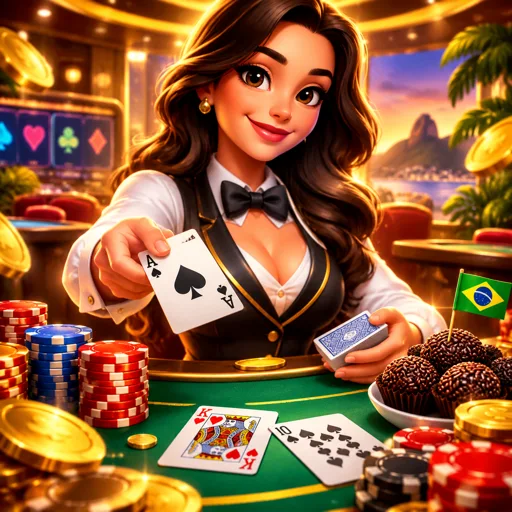 Mesa de blackjack ao vivo com cartas distribuídas pelo dealer